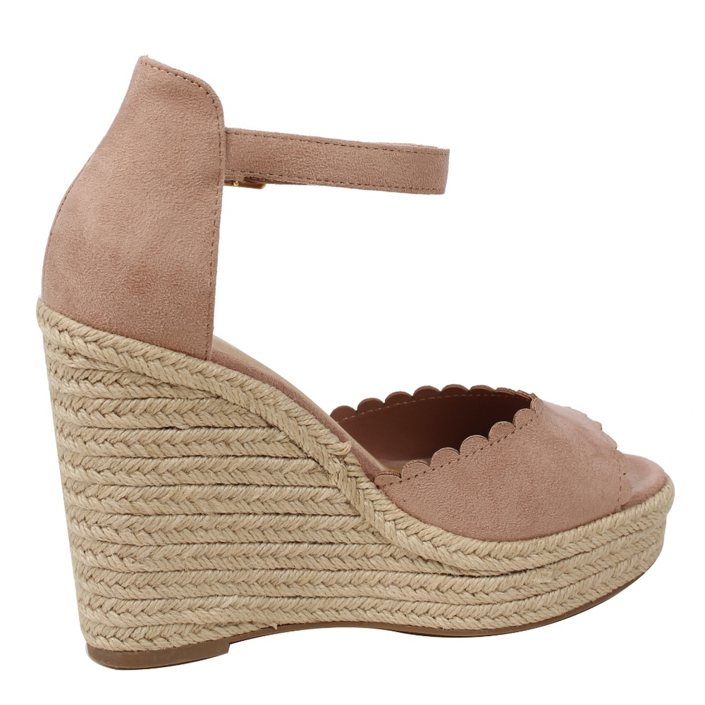 Mauve faux suede Peep Toe Ankle Strap Espadrille - Picture 3 of 6